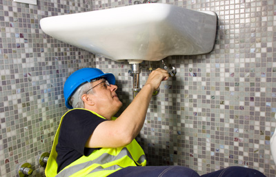 Plumber raparing a tap in an emergency.